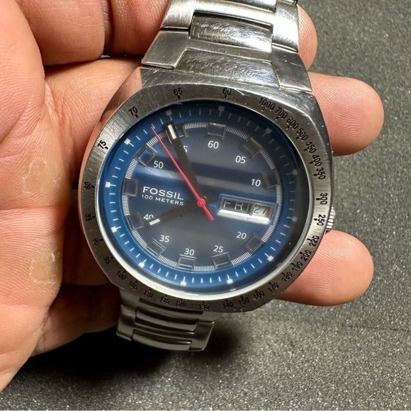Fossil Blue Mens Quartz Day Date Watch Working With New Battery AM3848 WR100M - Picture 3 of 11